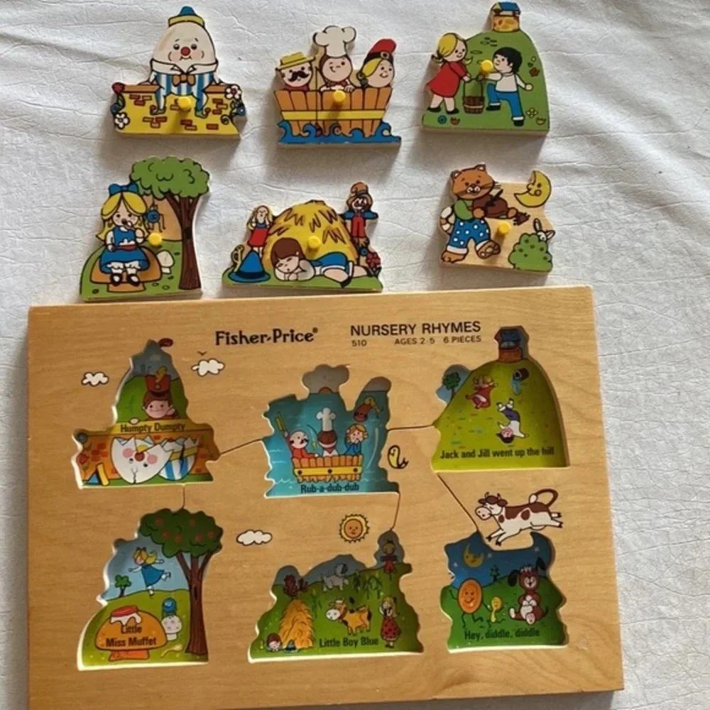 Vintage 1972 Fisher-Price Burger Rhymes Wood Puzzle
